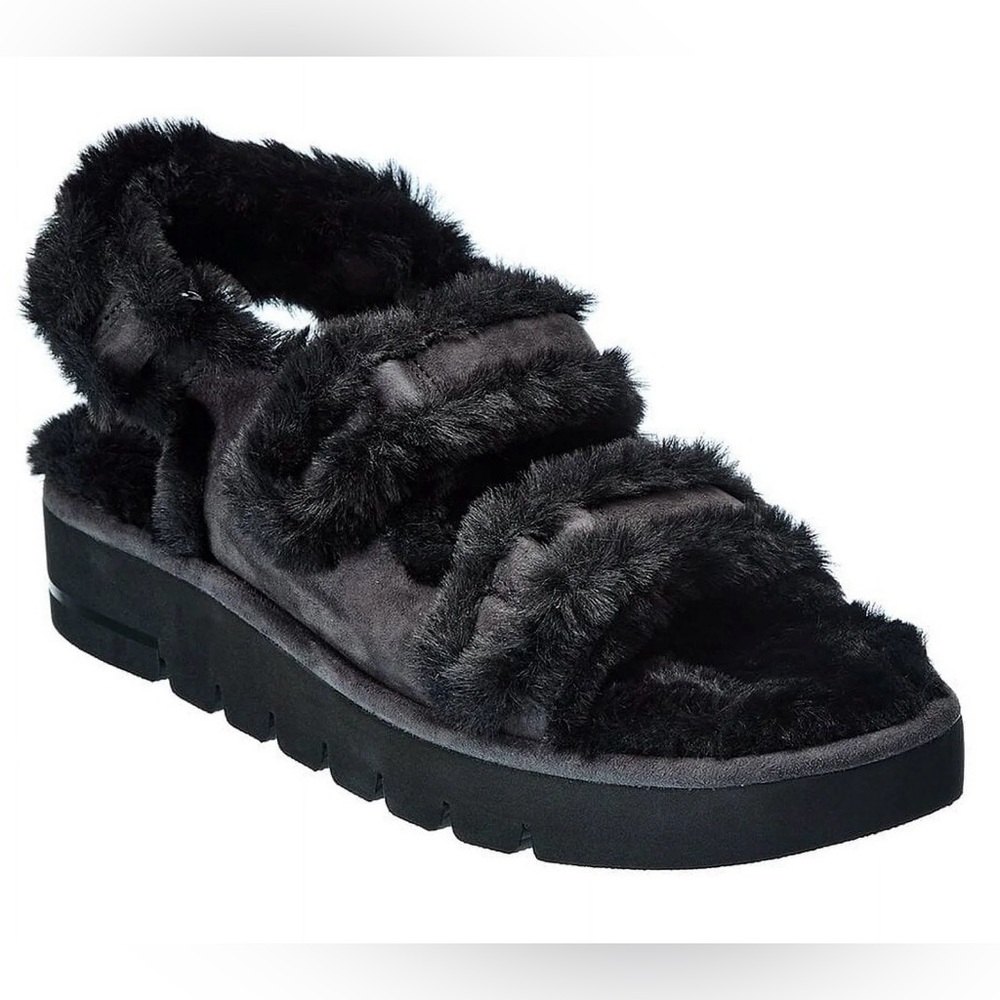 Stuart Weitzman Zoe Lift Chill Furry Sandals Black NEW IN BOX